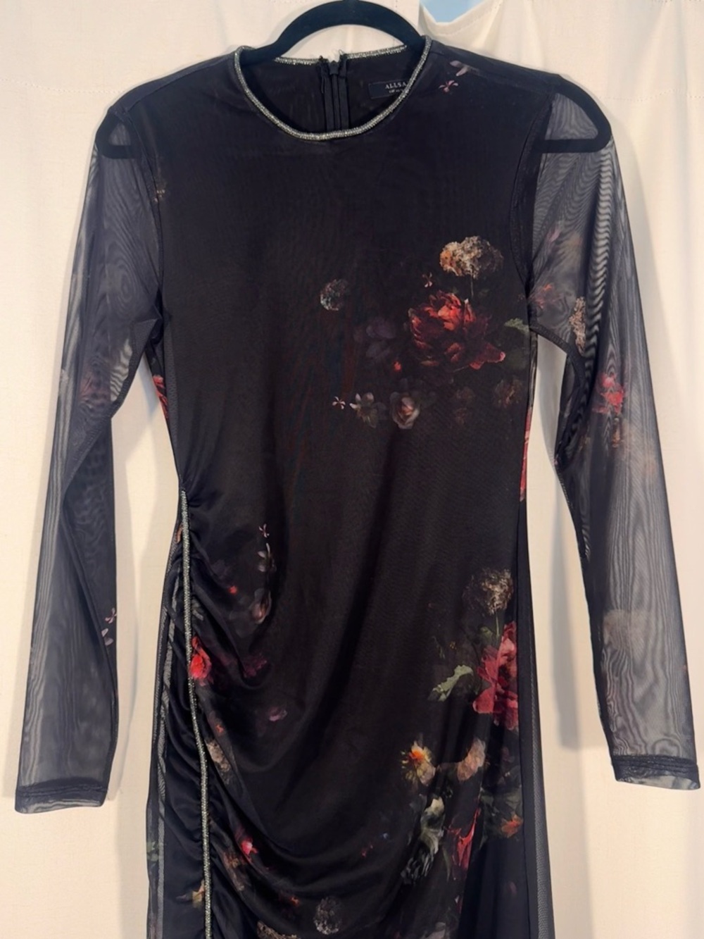 All Saints Nora Ruched Sparkle Midi Dress - Picture 5 of 9